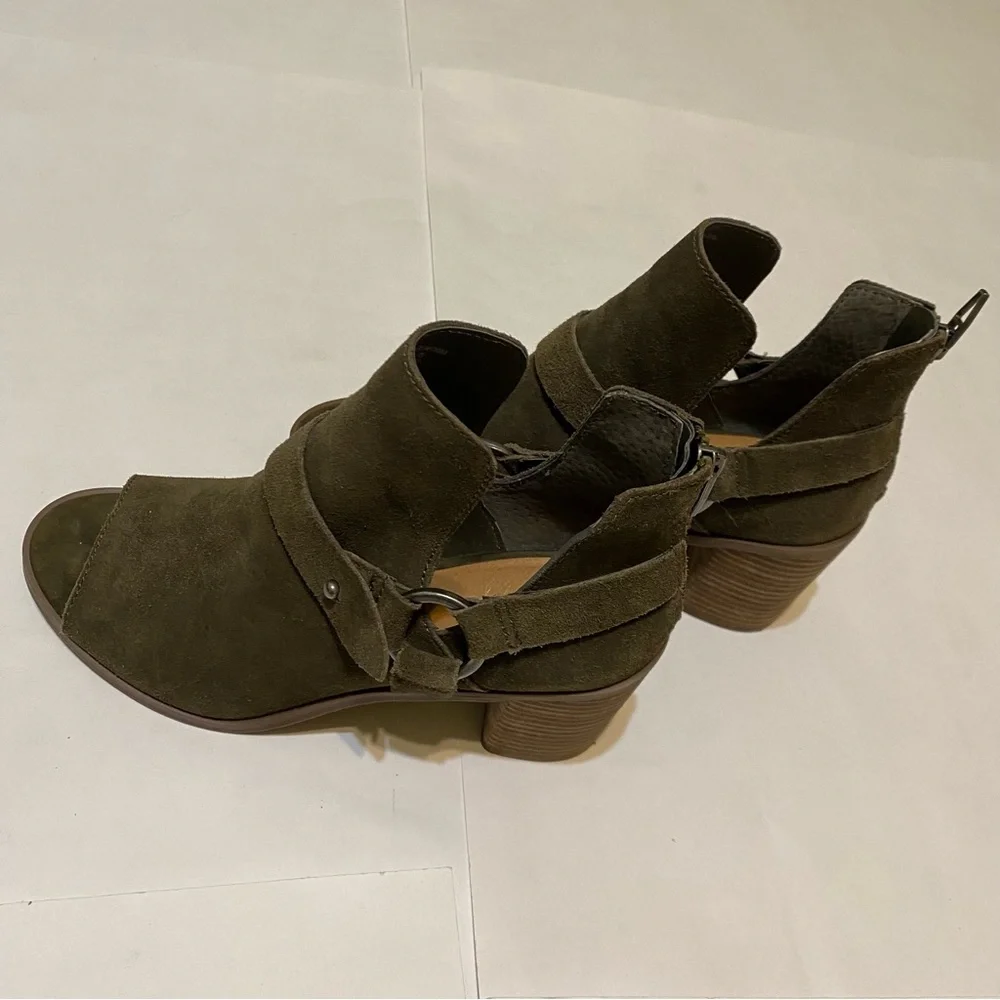 Crown Vintage Olive Green Peep Toe Suede Women's Ankle Boots